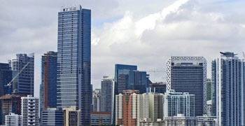 Downtown city skyline in Florida on cloudy day
