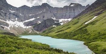 Beautiful mountain view with valley and lake in Montana