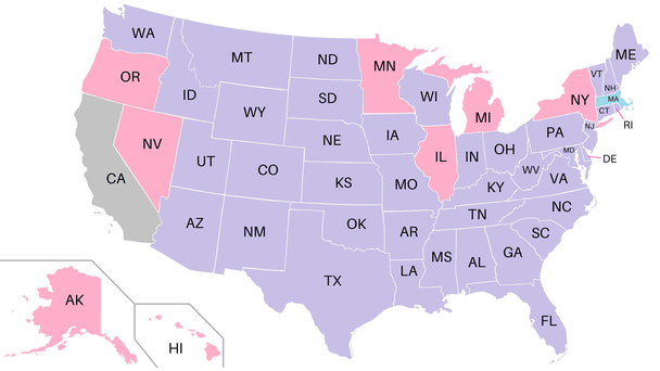 Map of nursing compact states